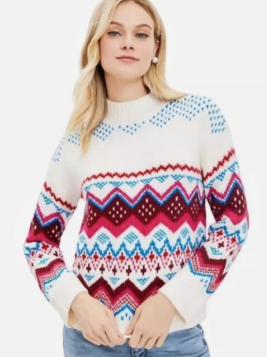 LOFT Sweaters - LOFT Fair Isle Wide Sleeve Mock Neck Sweater - Size XL - NWT